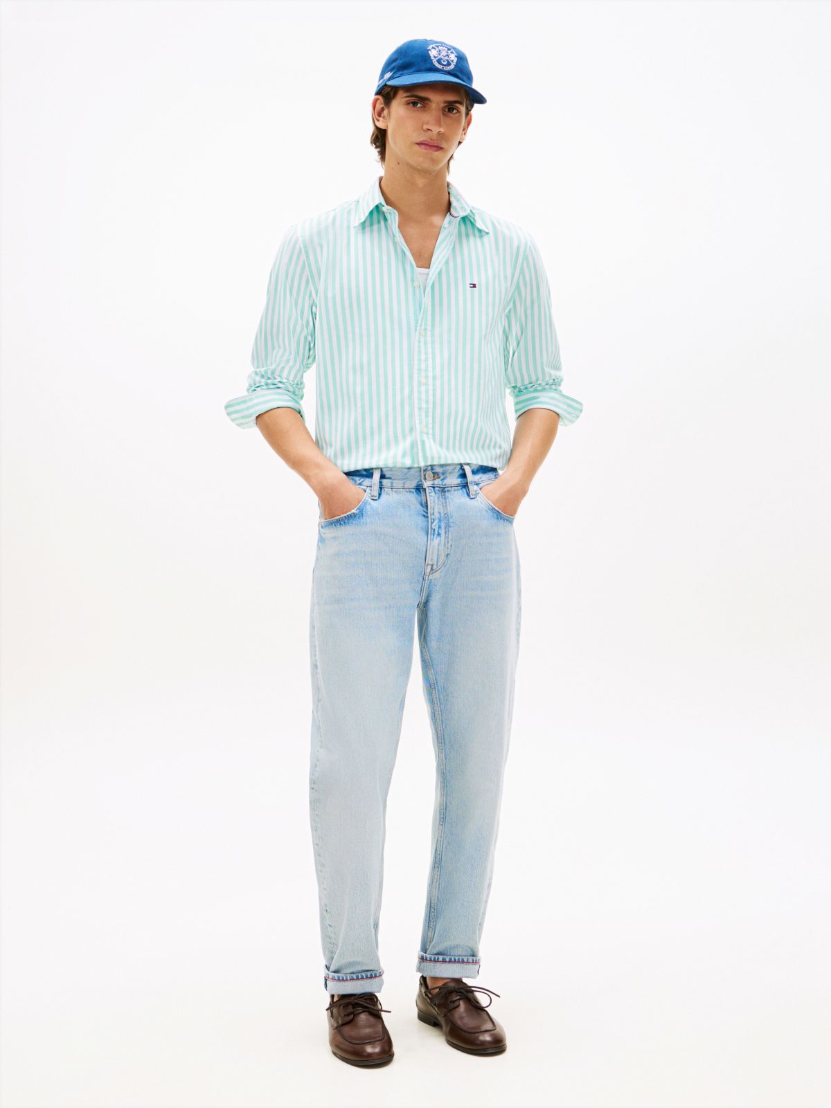TH Flex Regular Fit Stripe Poplin Shirt — Blue