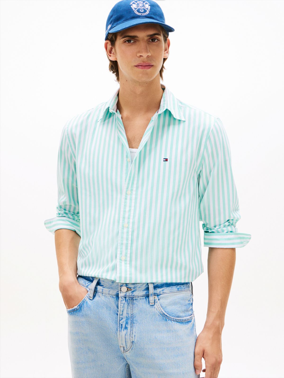 TH Flex Regular Fit Stripe Poplin Shirt — Blue