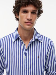 TH Flex Regular Fit Stripe Poplin Shirt — Blue 3
