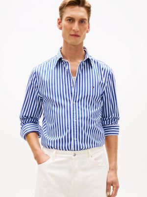camicia th flex regular fit a righe verticali blue da uomini tommy hilfiger