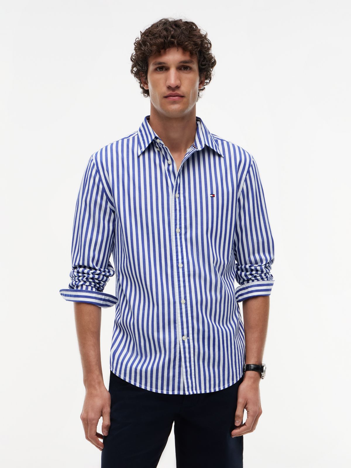 TH Flex Regular Fit Stripe Poplin Shirt — Blue