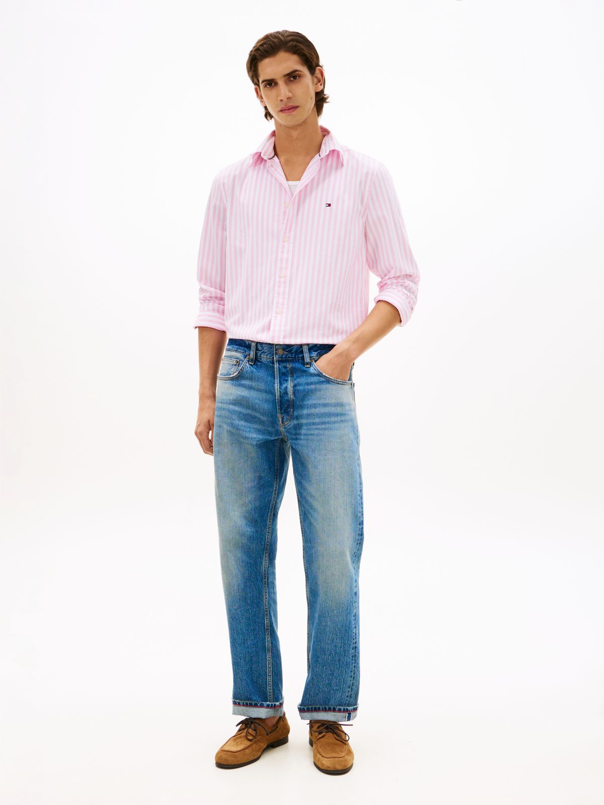 TH Flex Regular Fit Stripe Poplin Shirt — Pink