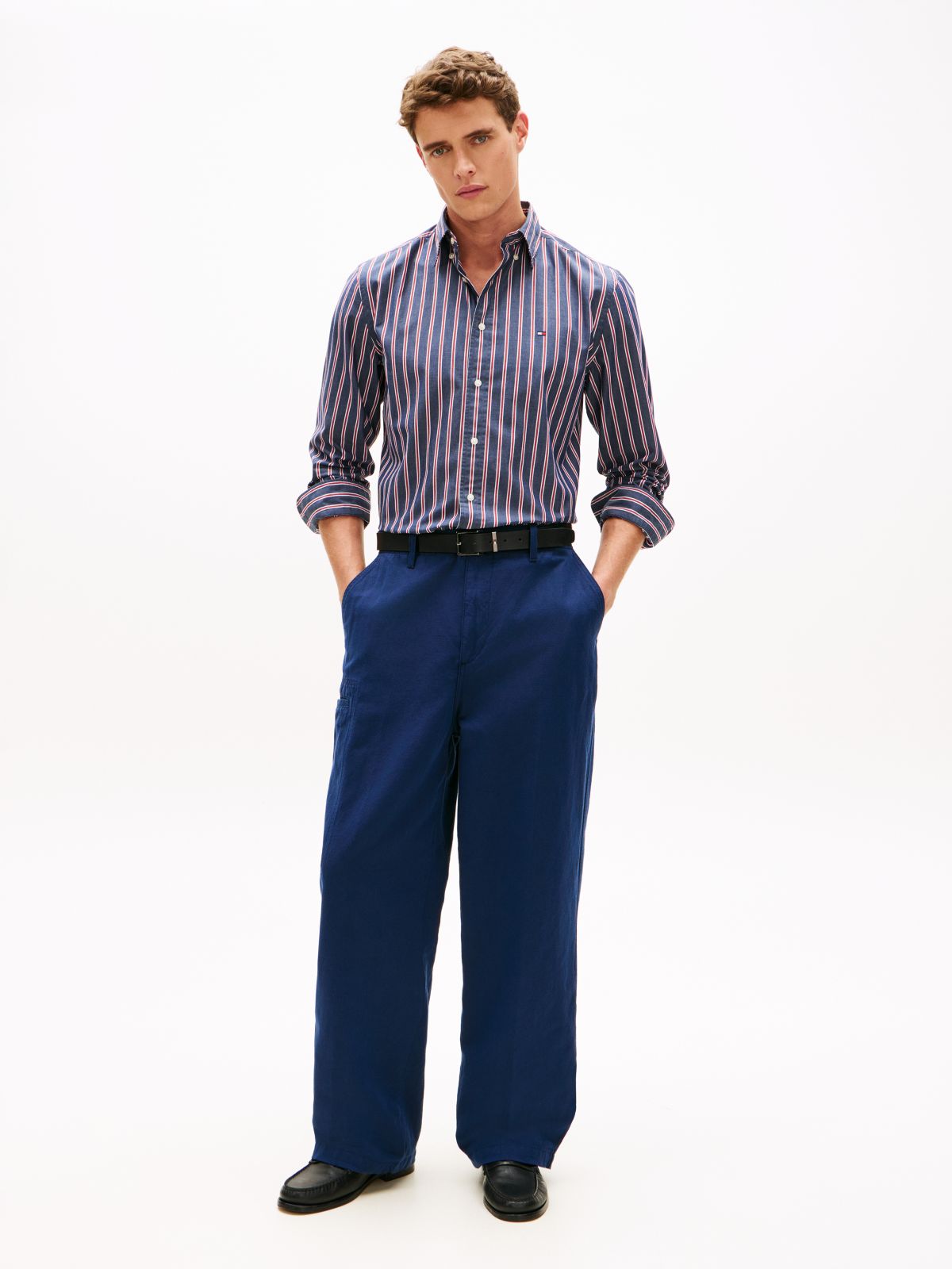 TH Flex Regular Fit Stripe Poplin Shirt — Blue