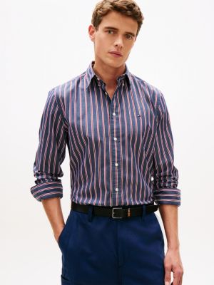 blue th flex regular fit stripe poplin shirt for men tommy hilfiger