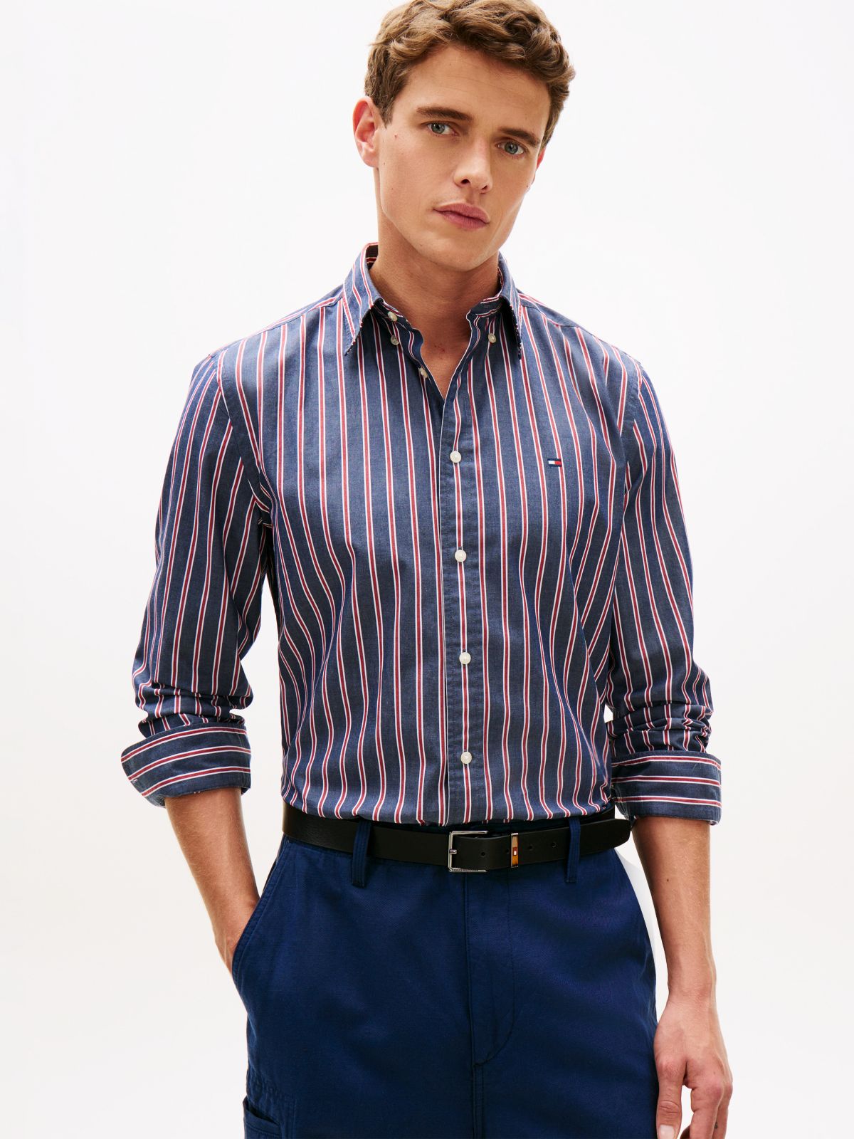 TH Flex Regular Fit Stripe Poplin Shirt — Blue