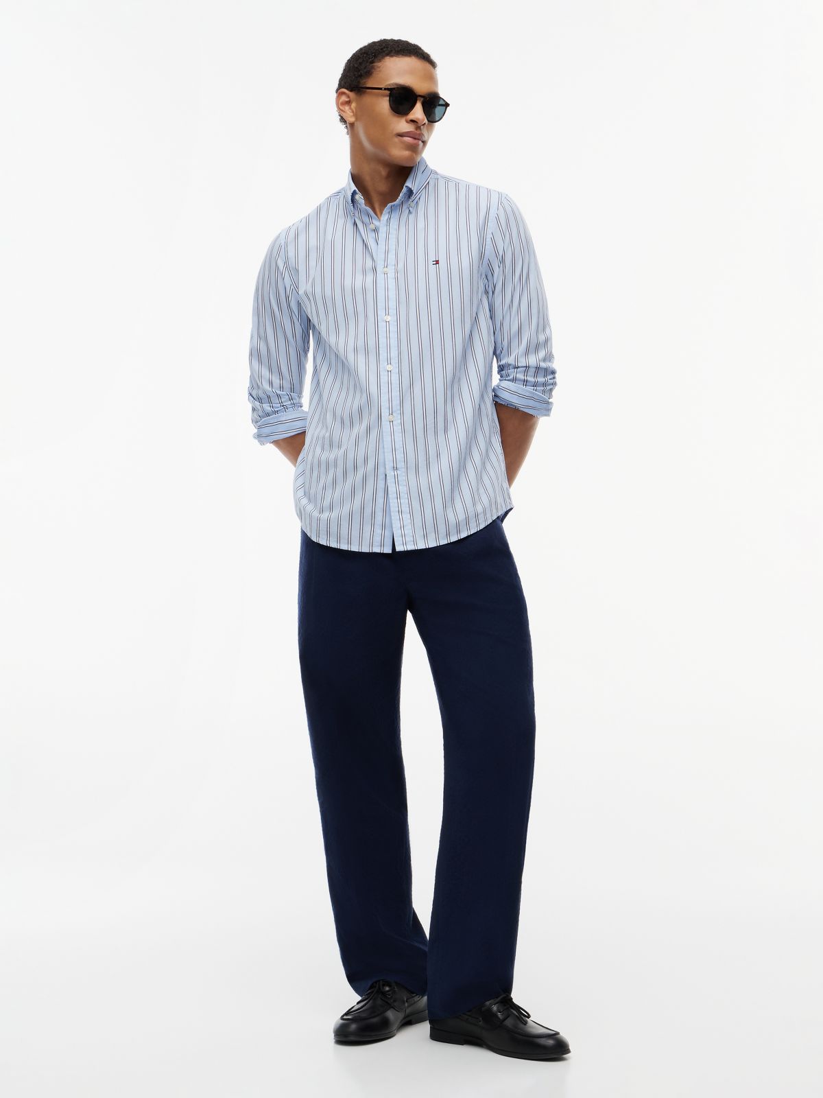 TH Flex Regular Fit Stripe Poplin Shirt — Blue