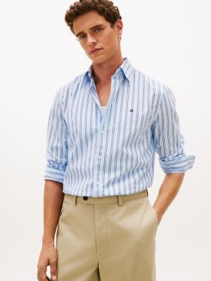 blue th flex gestreiftes regular fit popeline-hemd für herren - tommy hilfiger