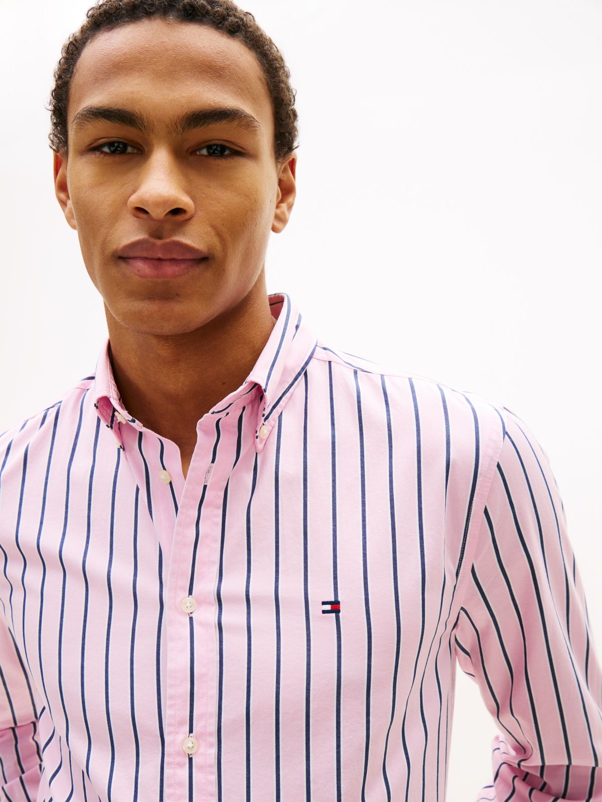 TH Flex Regular Fit Stripe Poplin Shirt — Pink