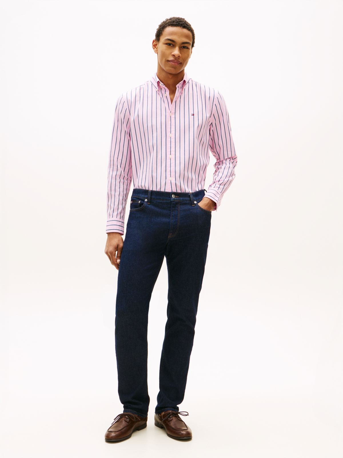 TH Flex Regular Fit Stripe Poplin Shirt — Pink