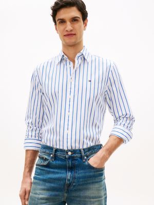 white th flex regular fit stripe poplin shirt for men tommy hilfiger