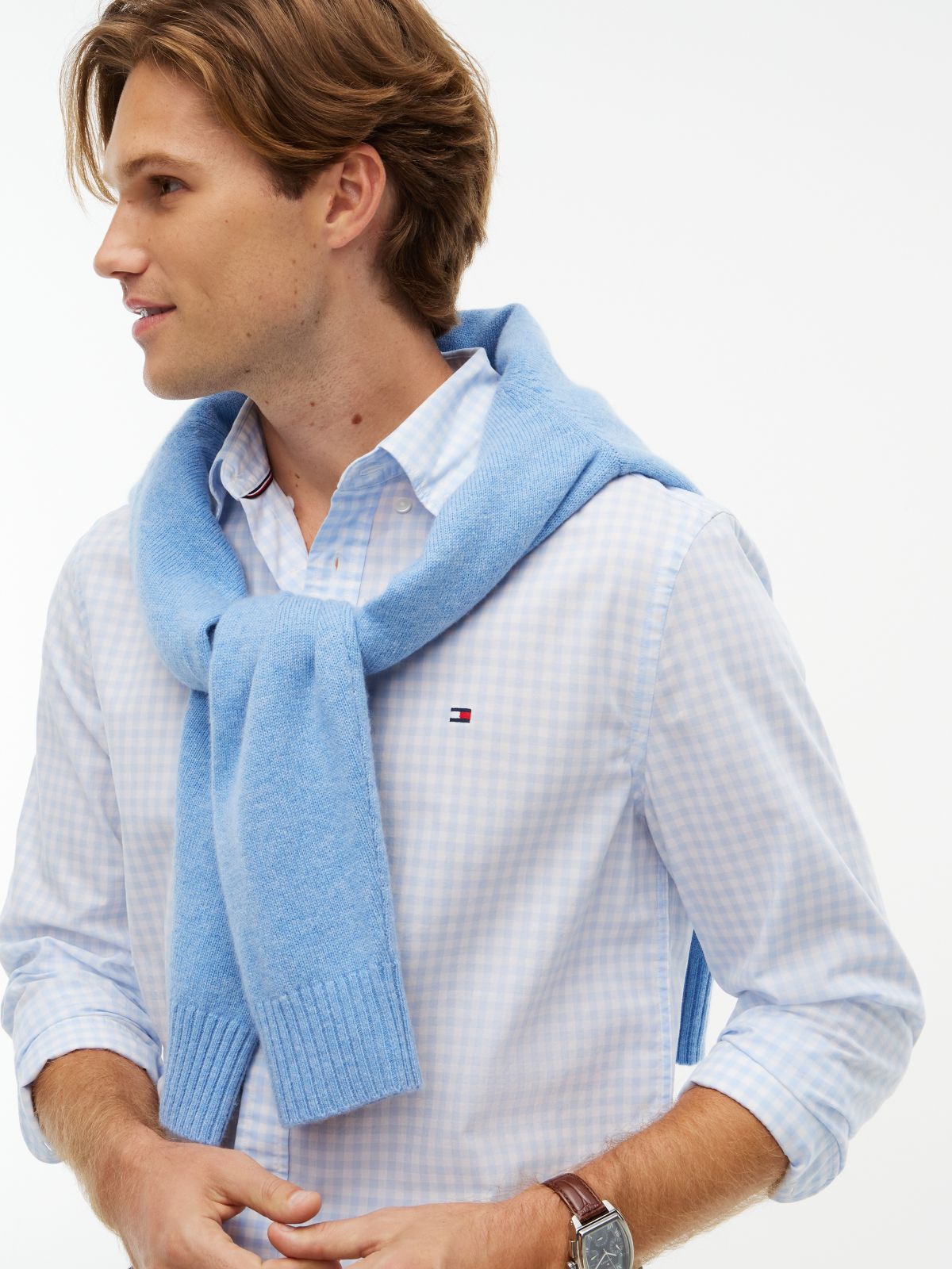 TH Flex Regular Fit Gingham Check Poplin Shirt — Blue