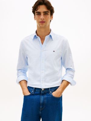 camicia th flex regular fit a quadretti vichy blue da uomini tommy hilfiger