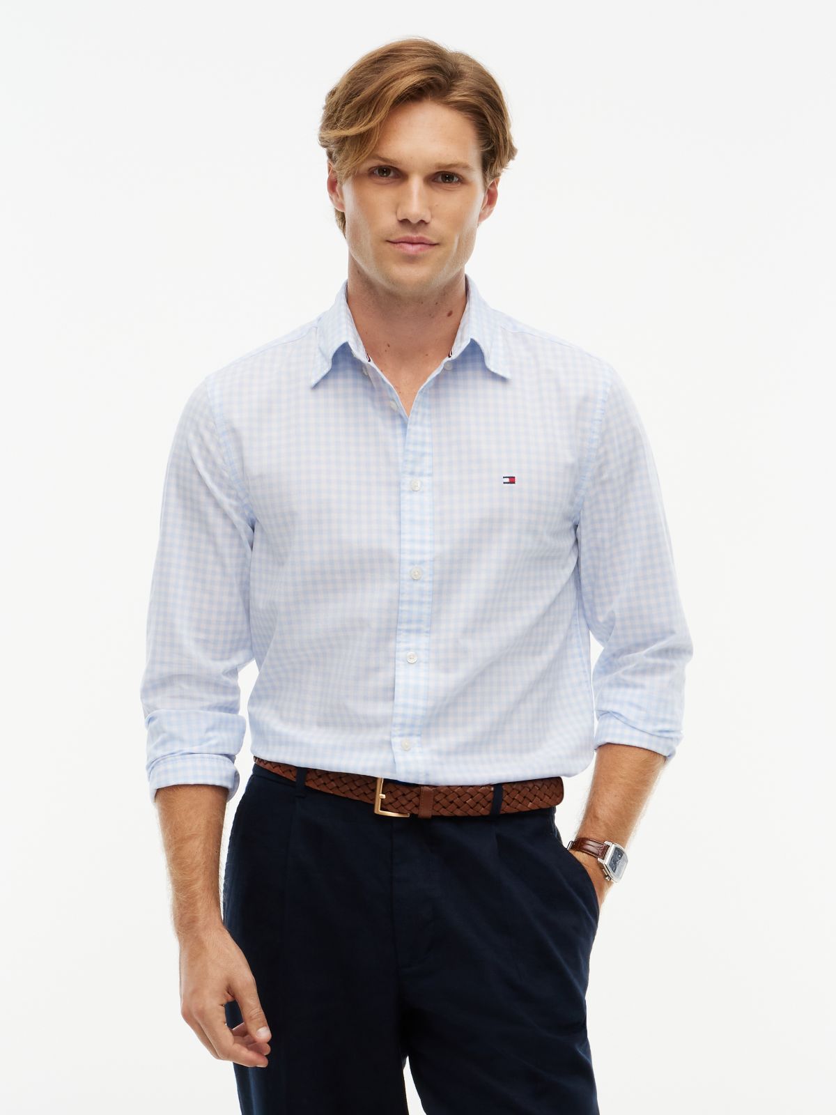 TH Flex Regular Fit Gingham Check Poplin Shirt — Blue