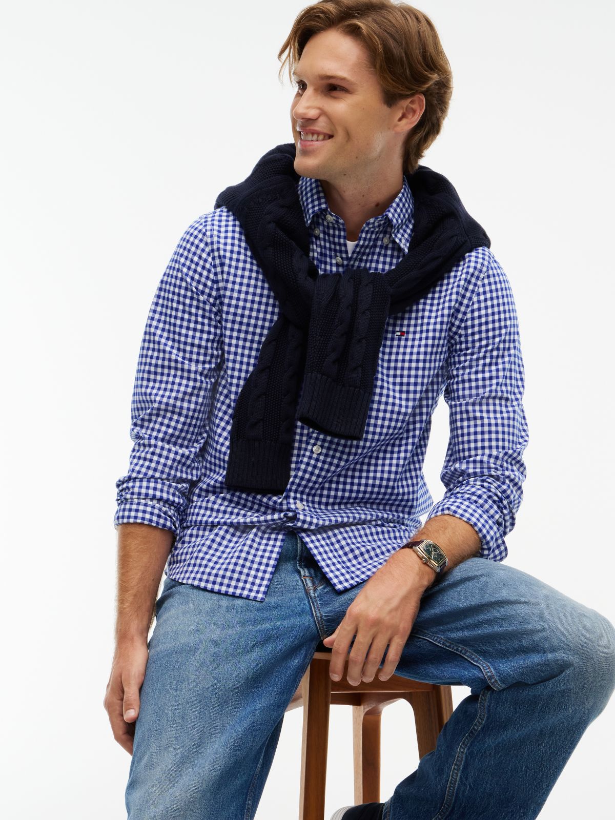 TH Flex Regular Fit Gingham Check Poplin Shirt — Blue