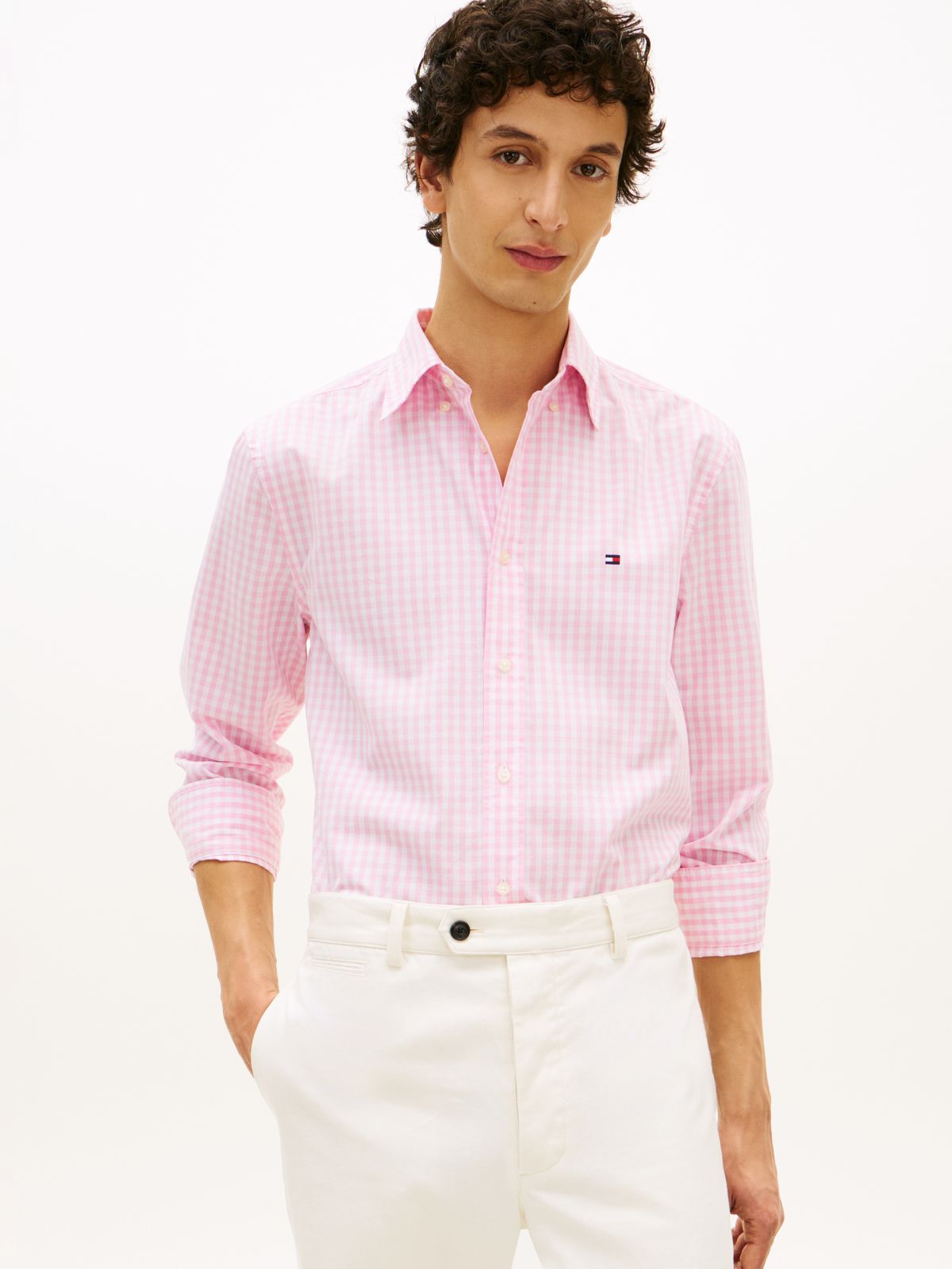 TH Flex Regular Fit Gingham Check Poplin Shirt — Pink