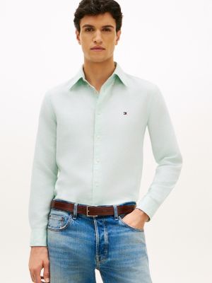 green regular fit dobby-hemd aus leinenmix für herren - tommy hilfiger