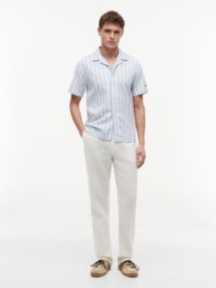 Linen Blend Textured Stripe Short Sleeve Shirt — Blue 2