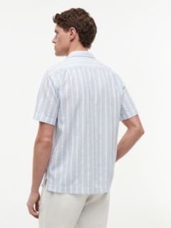 Linen Blend Textured Stripe Short Sleeve Shirt — Blue 4