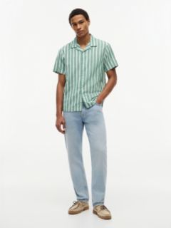 Linen Blend Textured Stripe Short Sleeve Shirt — Green 2