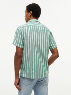 Linen Blend Textured Stripe Short Sleeve Shirt — Green 4