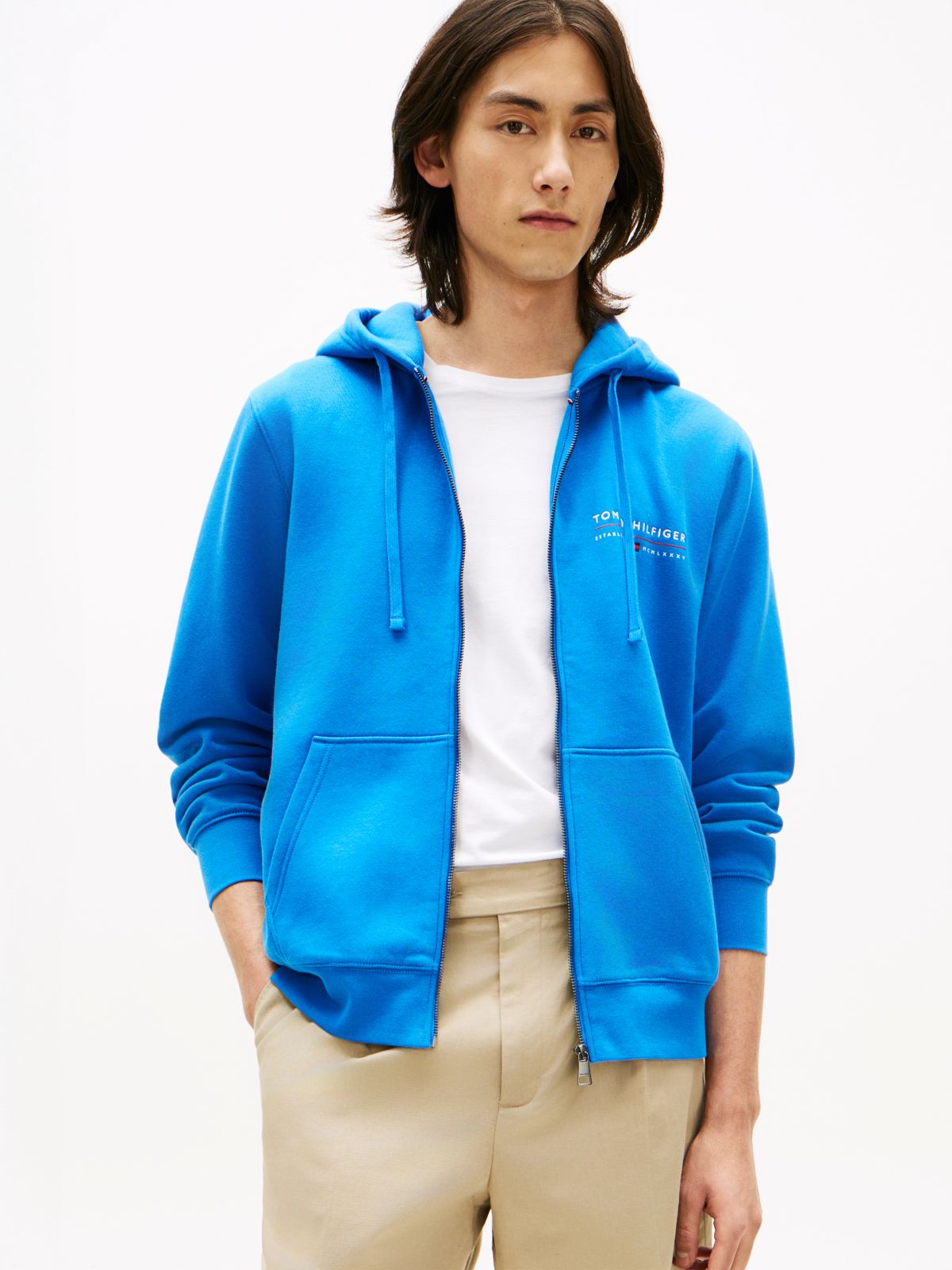 Logo Terry Zip-Thru Hoody — Blue