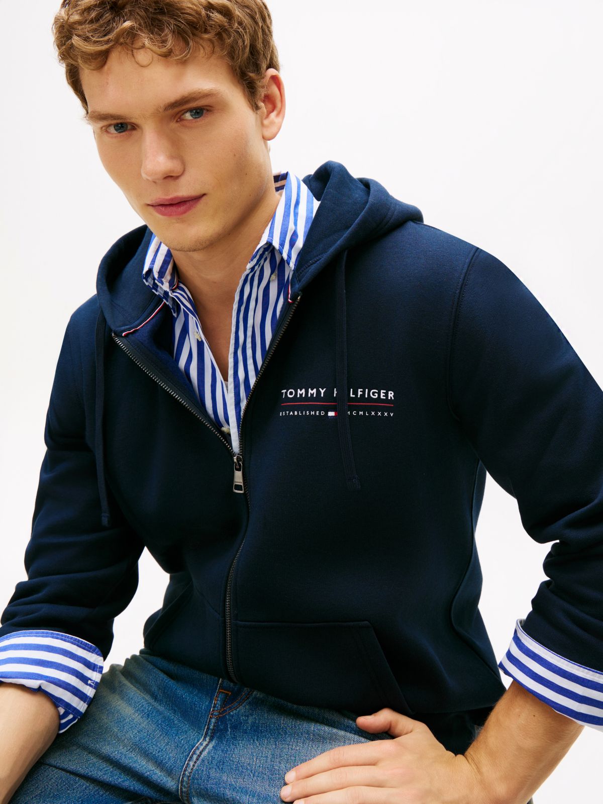 Logo Terry Zip-Thru Hoody — Blue