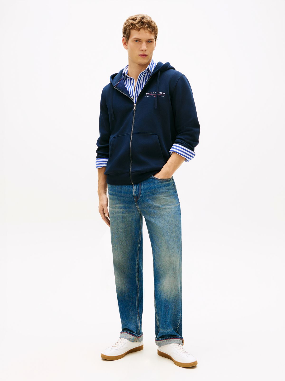 Logo Terry Zip-Thru Hoody — Blue