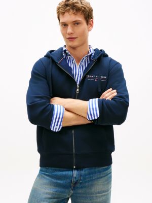 blue logo terry zip-thru hoody for men tommy hilfiger