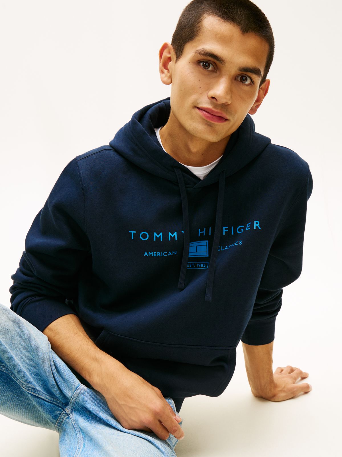 Logo Terry Drawstring Hoody — Blue