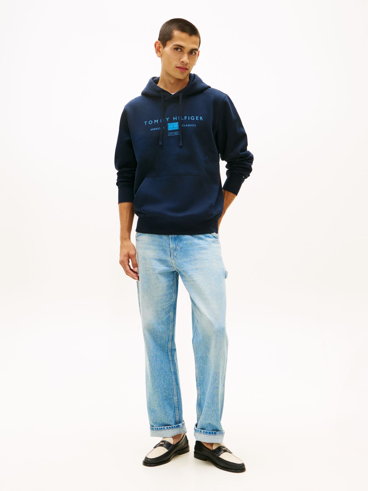 Logo Terry Drawstring Hoody — Blue