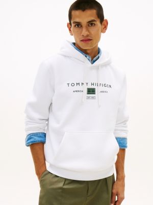 white terry hoodie met trekkoord en logo voor heren - tommy hilfiger