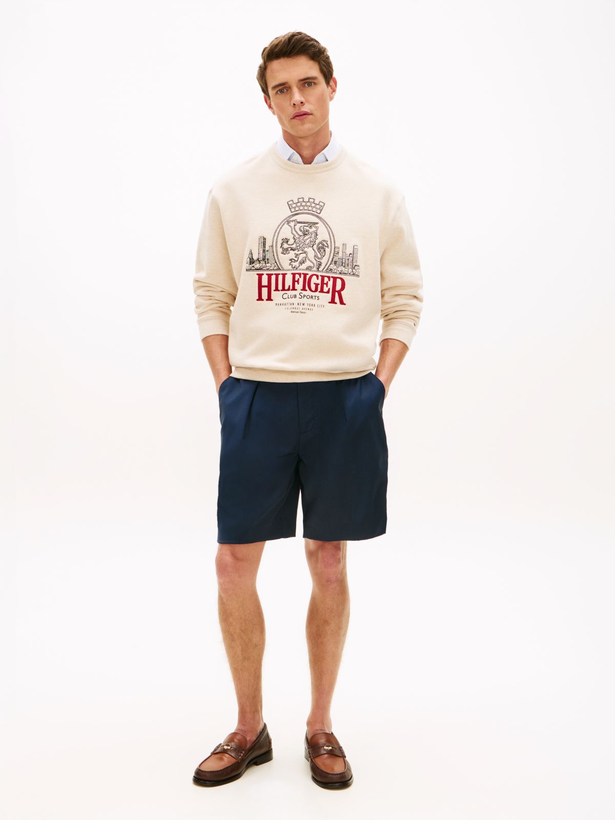 Heritage Crest Embroidery Relaxed Sweatshirt — Beige