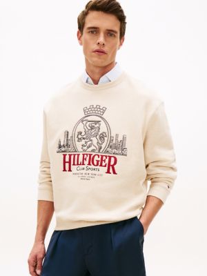 felpa heritage relaxed fit con stemma beige da uomini tommy hilfiger