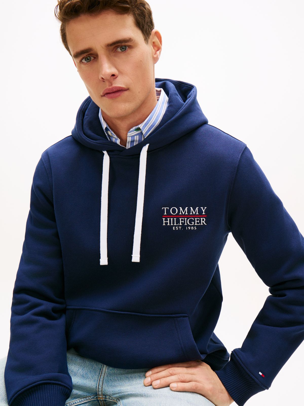 Heritage Logo Embroidery Drawstring Hoody — Blue