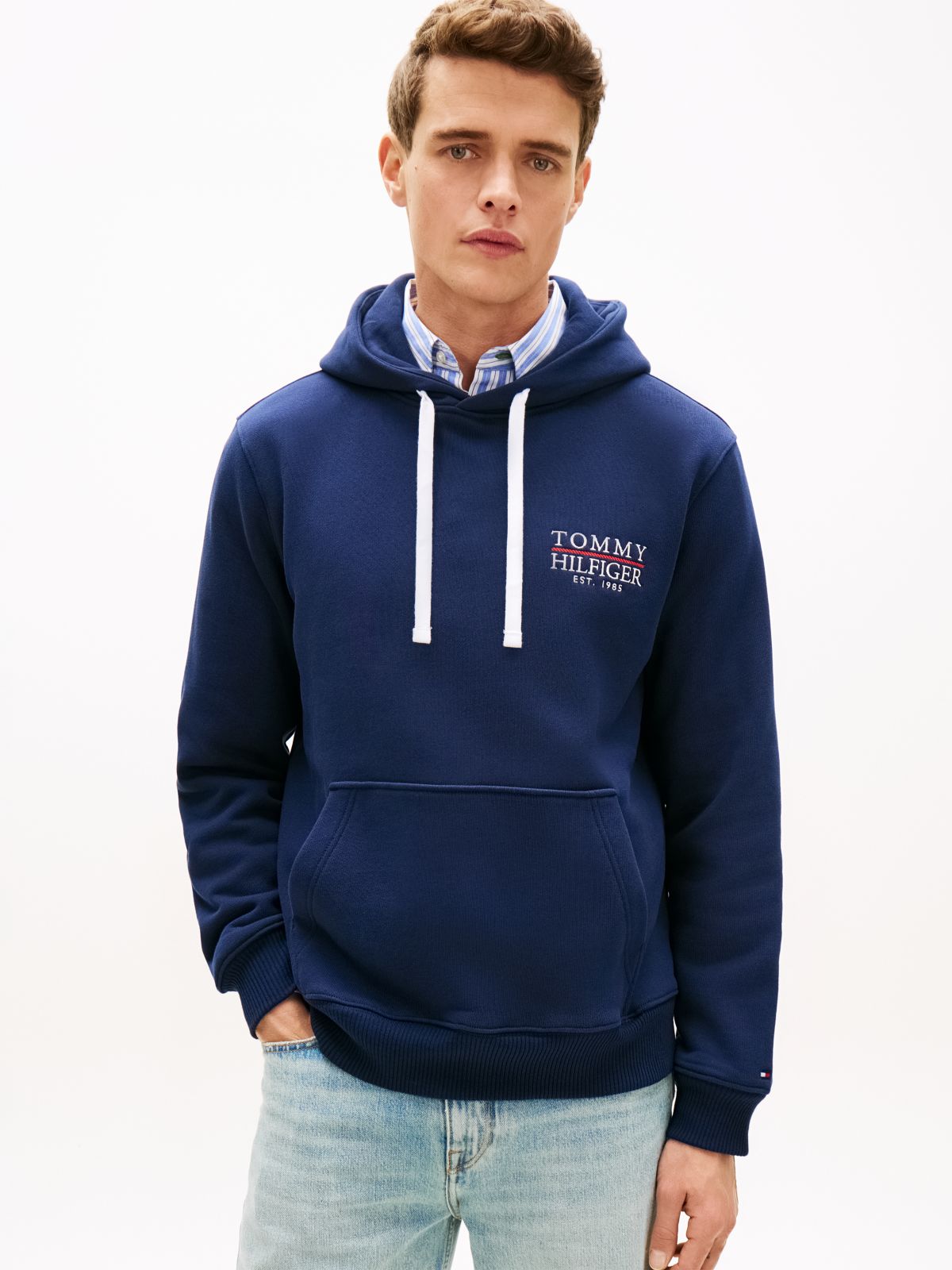 Heritage Logo Embroidery Drawstring Hoody — Blue