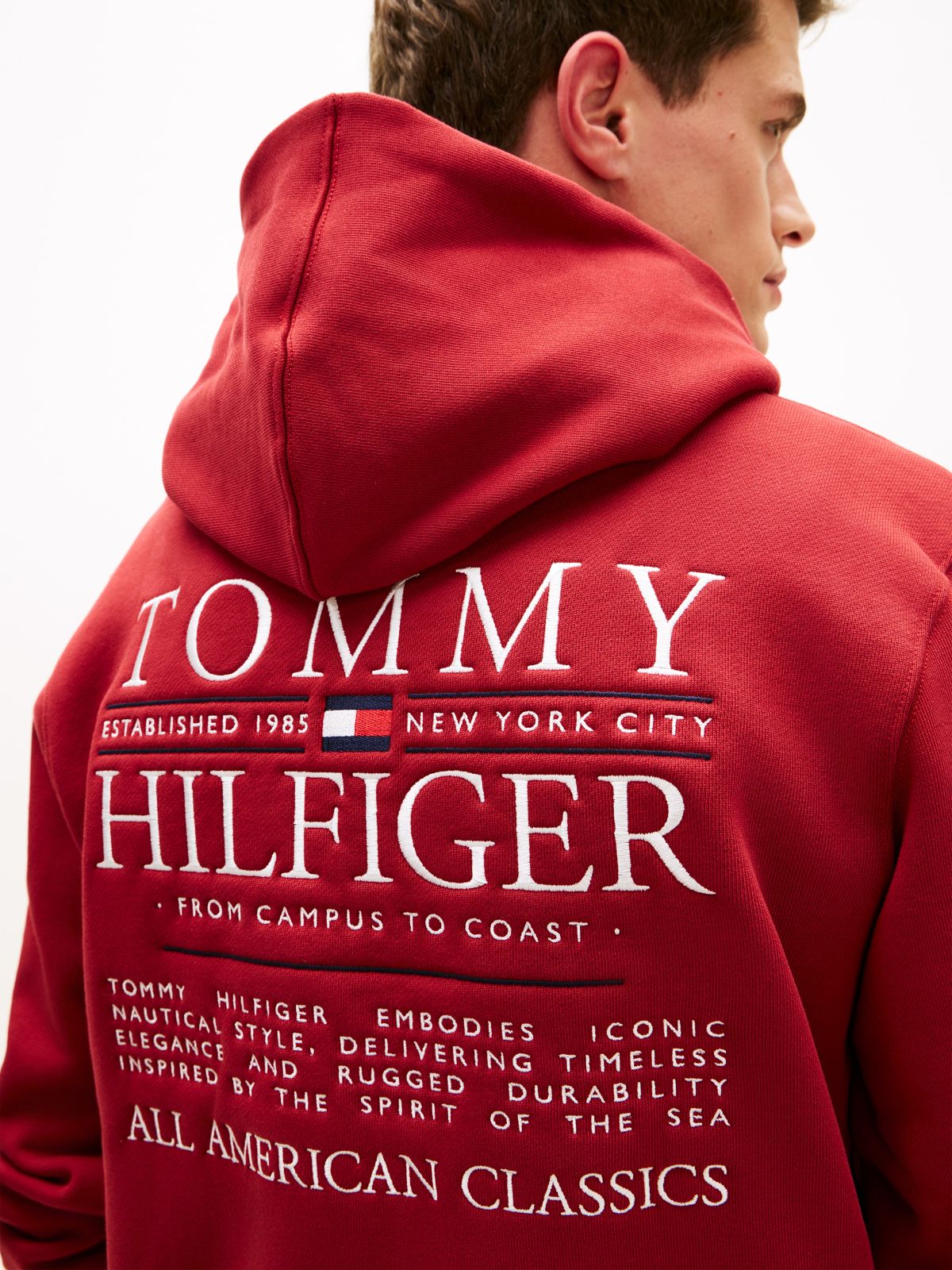 Heritage Logo Embroidery Drawstring Hoody — Red