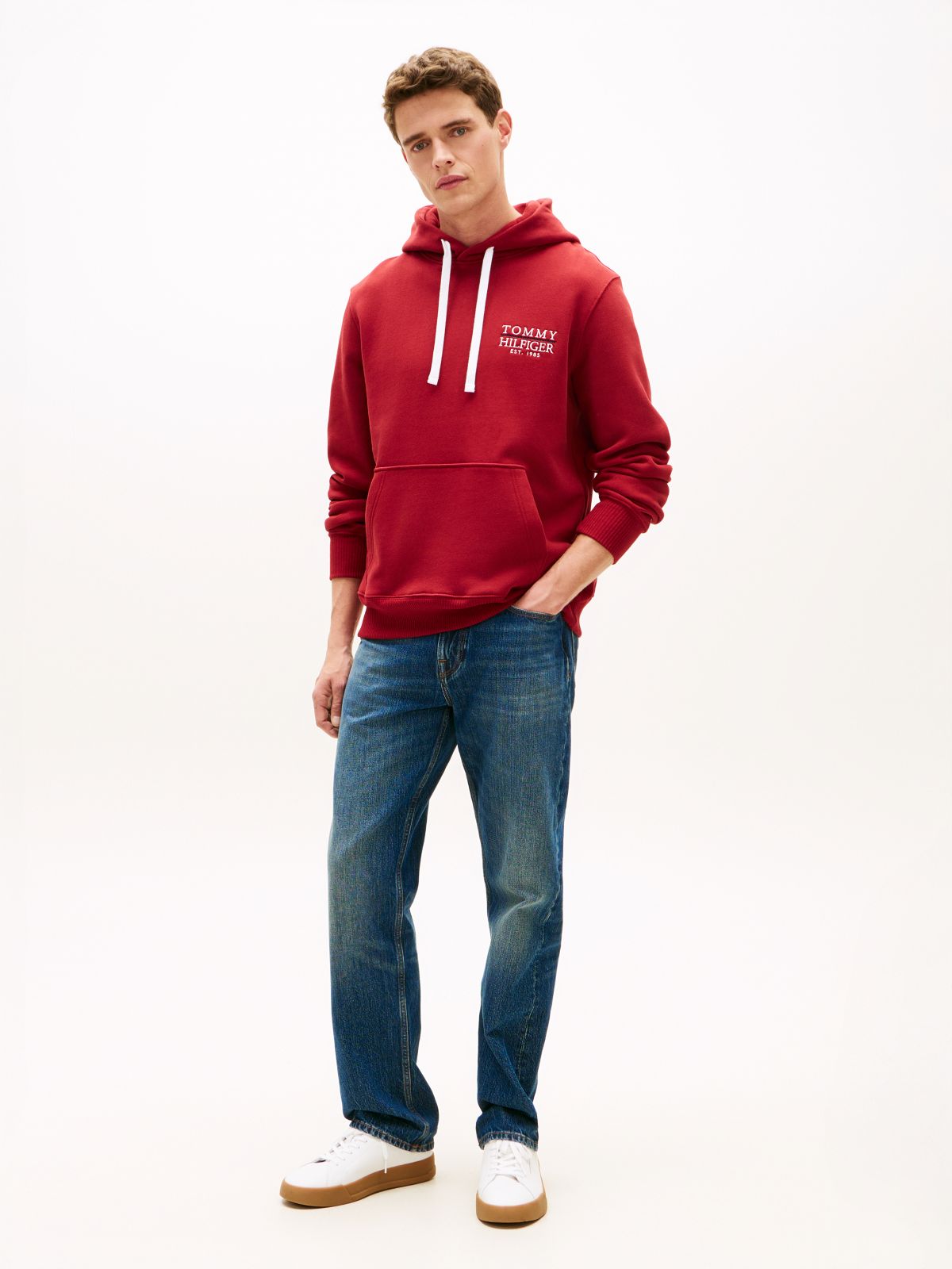 Heritage Logo Embroidery Drawstring Hoody — Red