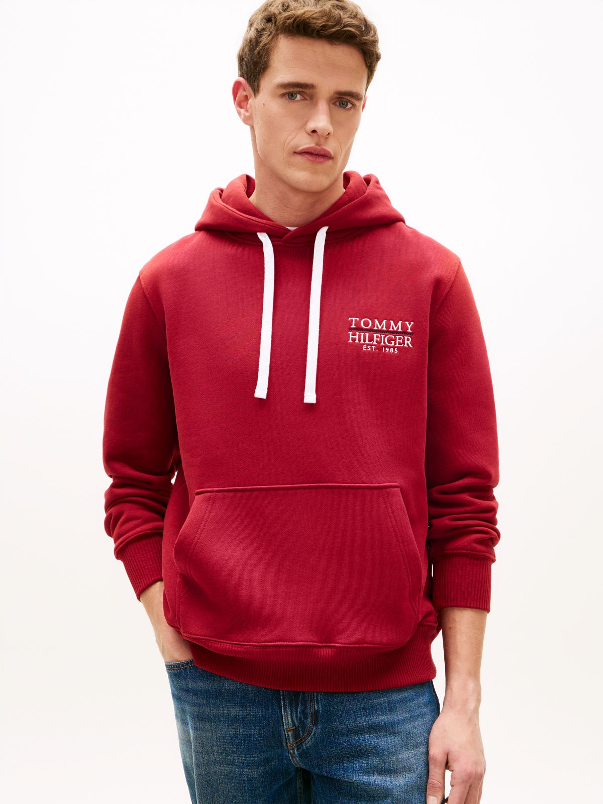 Heritage Logo Embroidery Drawstring Hoody — Red