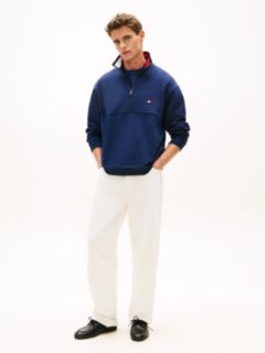 Colour-Blocked Collar Terry Quarter-Zip Jumper — Blue 2