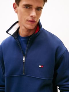 Colour-Blocked Collar Terry Quarter-Zip Jumper — Blue 3