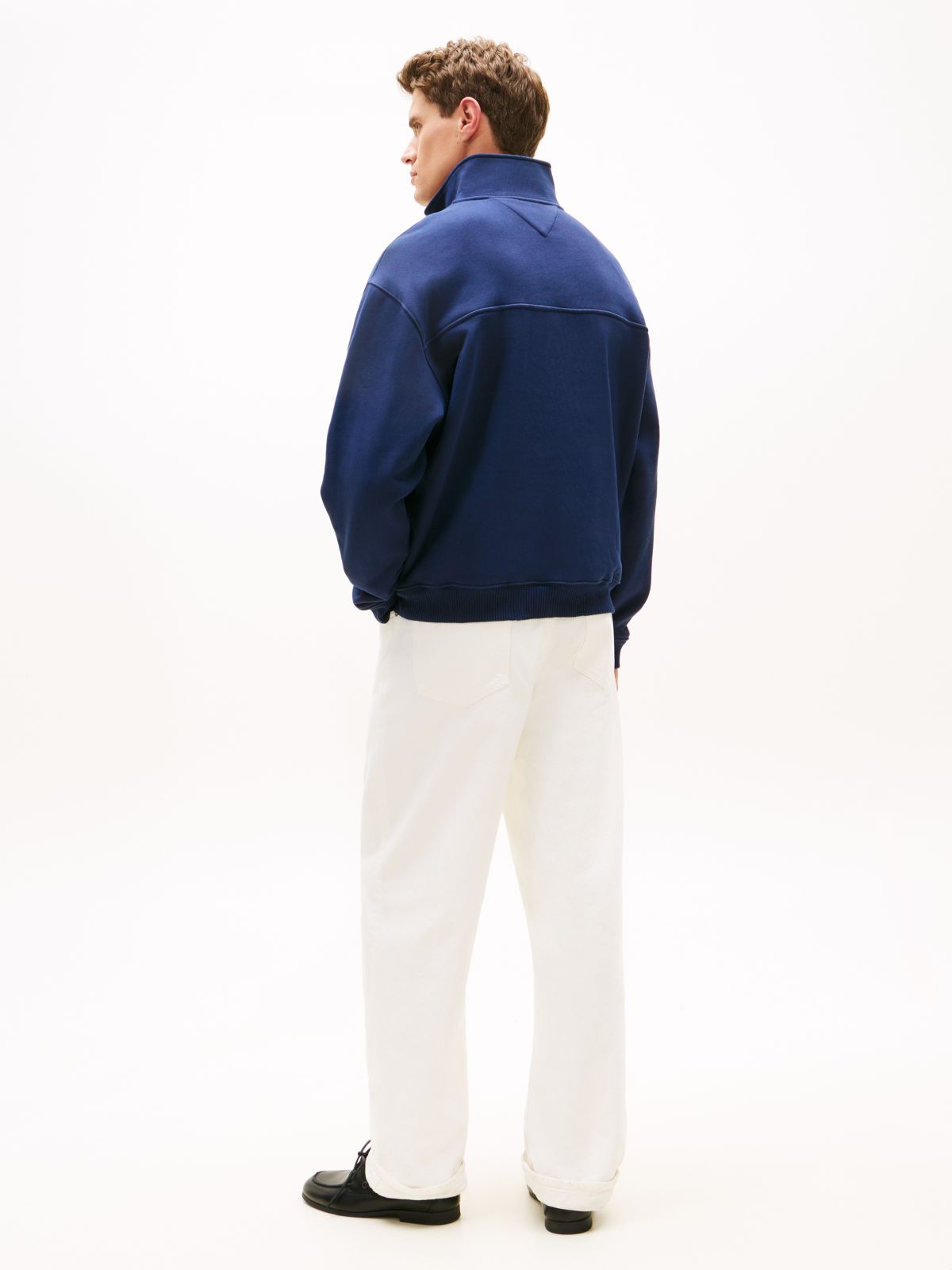 Colour-Blocked Collar Terry Quarter-Zip Jumper — Blue