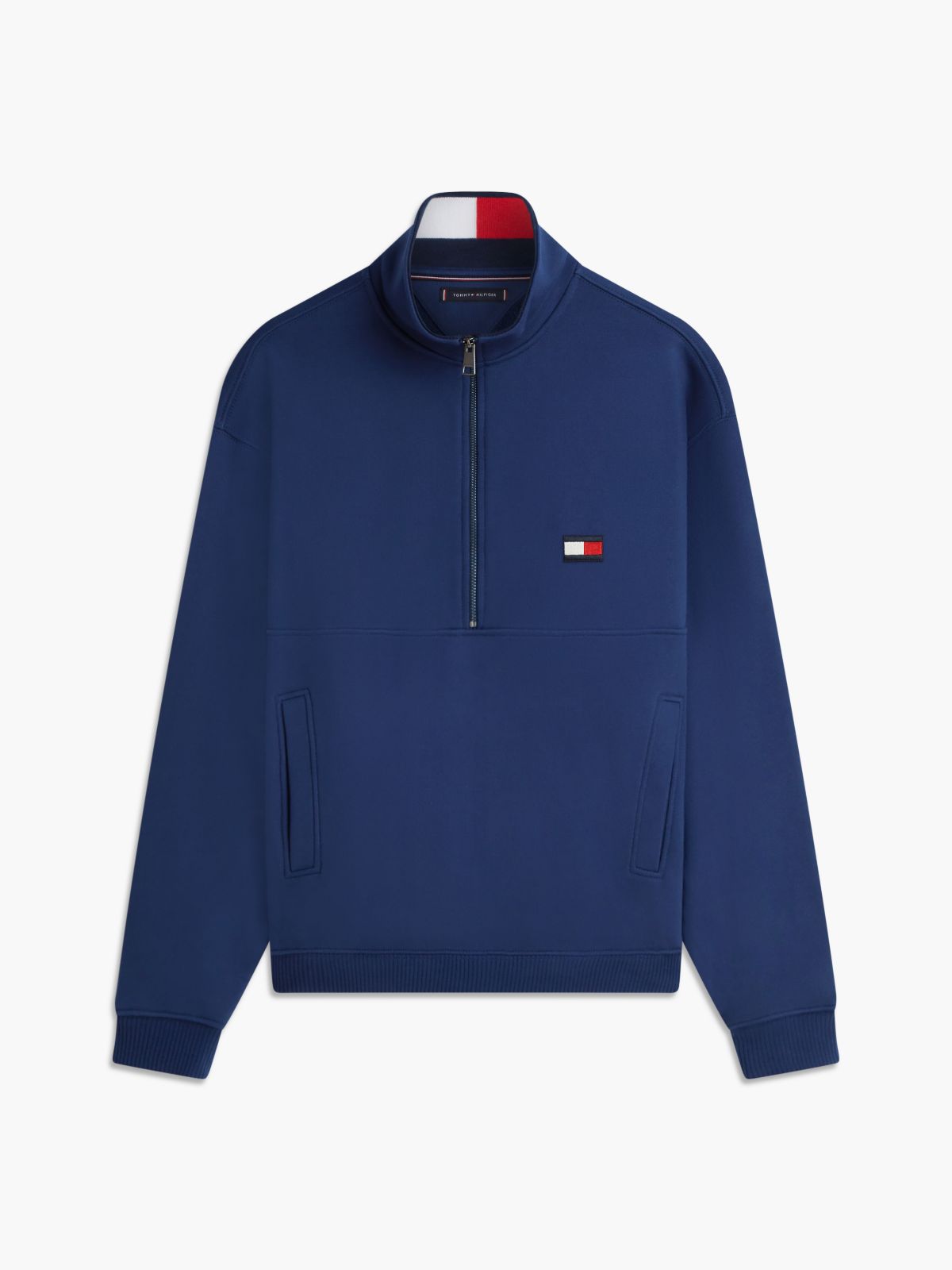Colour-Blocked Collar Terry Quarter-Zip Jumper — Blue