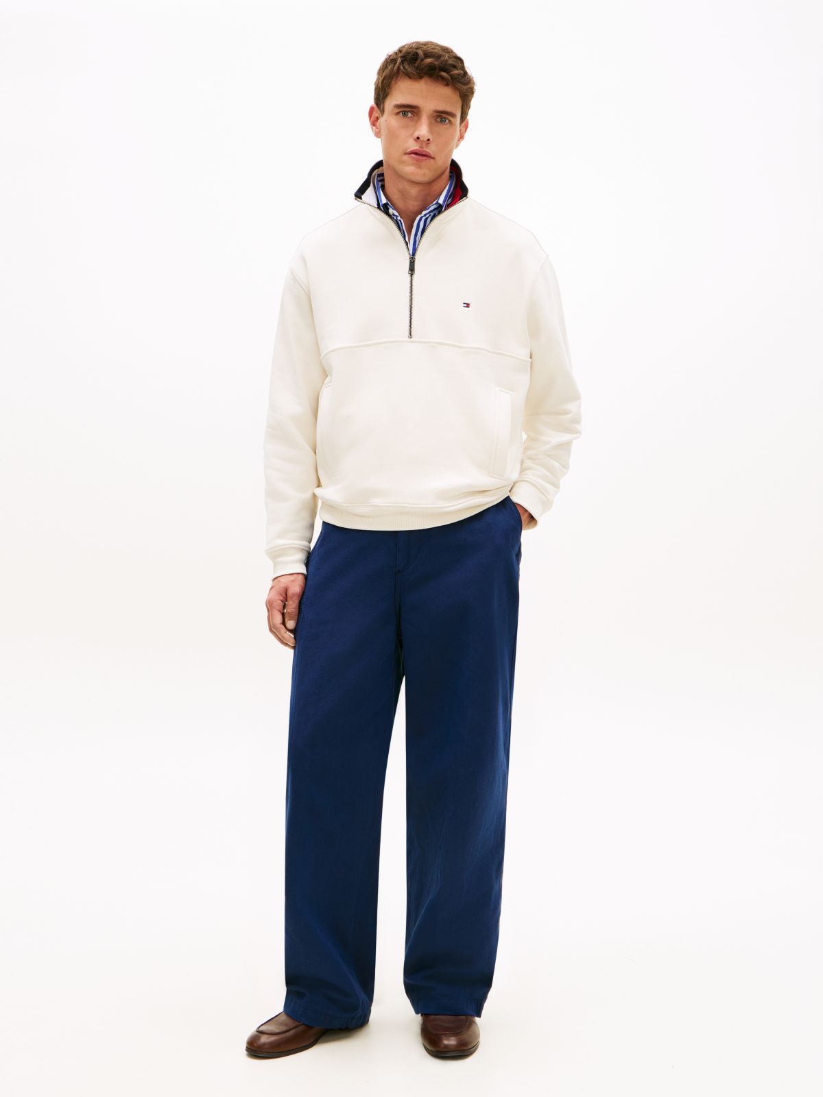 Colour-Blocked Collar Terry Quarter-Zip Jumper — Yellow