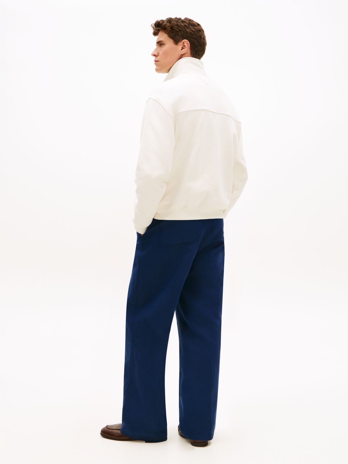 Colour-Blocked Collar Terry Quarter-Zip Jumper — Yellow