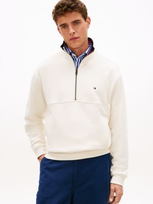 yellow colour-blocked collar terry quarter-zip jumper for men tommy hilfiger