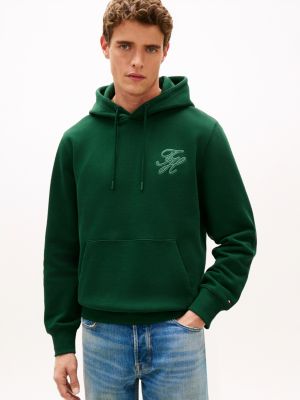 green terry hoodie met geborduurd logo voor heren - tommy hilfiger