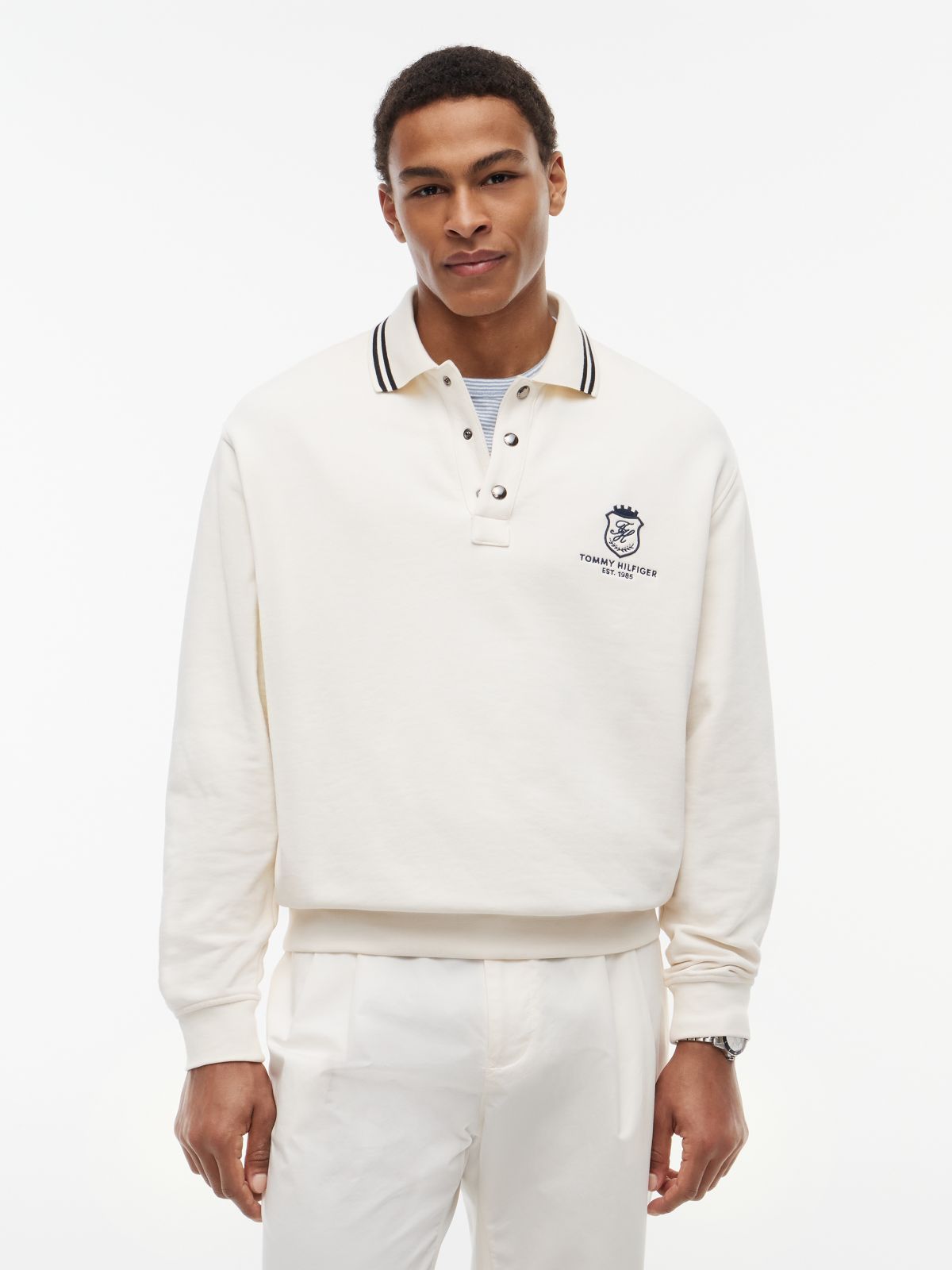 Tipped Collar Relaxed Rugby Sweatshirt — Yellow