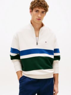 Stripe Relaxed Quarter-Zip Jumper — Yellow 1
