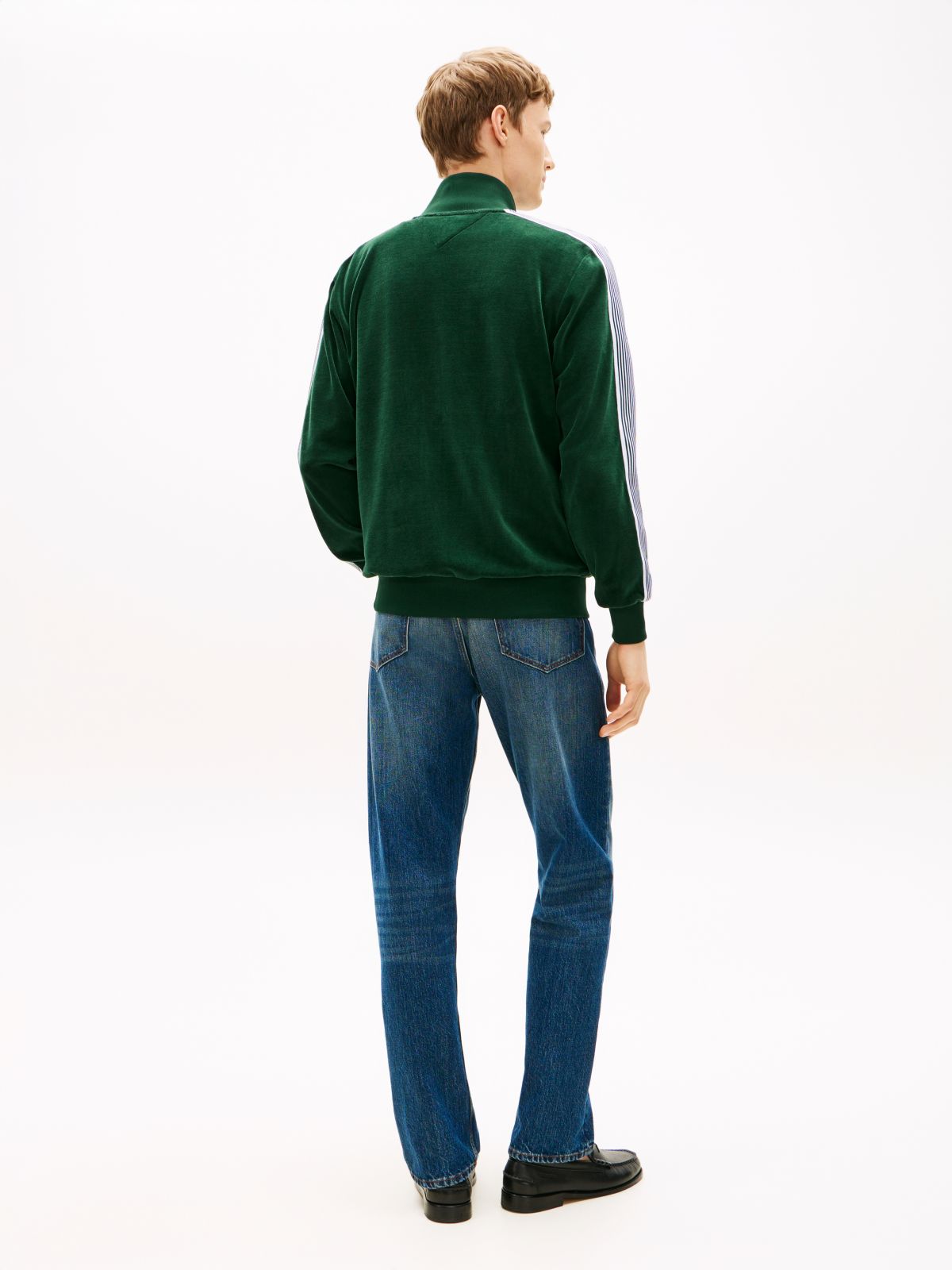 Colour-Blocked Velour Zip-Thru Track Jacket — Green