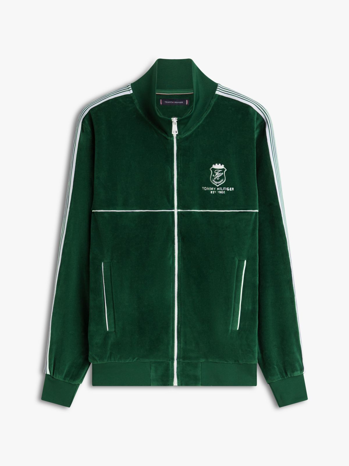 Colour-Blocked Velour Zip-Thru Track Jacket — Green